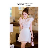 LOLEM DX513 round neck lace flared dress, A-line form, luxurious tafta fabric