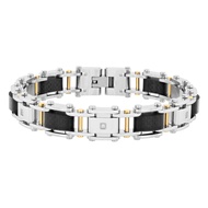 STEEL NATION JEWELRY Men's 8.75" Diamond Link Bracelet – Stainless Steel with Yellow Finish, Black C
