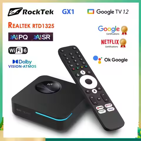 Netflix Google Certified RockTek GX1 UHD Google 12 TV Box Realtek1325 A55 Edge AI Support Dolby Atmo