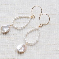 小珍珠和花瓣keshi珍珠耳针（14kgf）