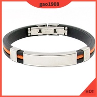 GAO* Men's Women's Cool Stainless Steel Rubber Wristband Bangle Clasp Cuff Bracelet