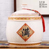 Jingdezhen Ceramic Rice Pot 10kg Rice Bucket 10.00kg-Pack Kitchen Rice Flour Sealed Water Tank Oil C