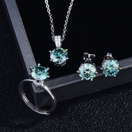 Young Sterling Silver Necklace Maldives Blue Green Moissanite Diamond Ring 2 Carat Earrings Pendant 