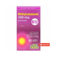 B12 Methylcobalamin Natural Factors 1000mcg 180 Chewable Tabs