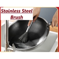Long Handle Stainless Steel Pot Wok Brush Scrubber Steel Pan Long Handle Sturdy Brush 1pcs 21cm