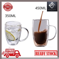 💛D&M💛 Double Layer Glass Mug Heat Insulation High Temperature Resistant Coffee Kopi Mug Glas Kaca Du