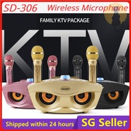 ✅[SG Ready Stock] SD-306 SD306 Plus Dual 2 Wireless Microphone Portable Bluetooth Speaker Mobile Karaoke KTV