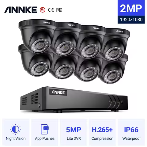 ANNKE 8CH 2MP HD Video Security System 5MP Lite H.265+ DVR With 4X 8X Smart IR Weatherproof Dome Sur