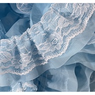 Ruffle Lace Trim Ribbon - Chiffon & Mesh Tulle, Perfect for Dressmaking & Decorations | 2 Yards, 5cm