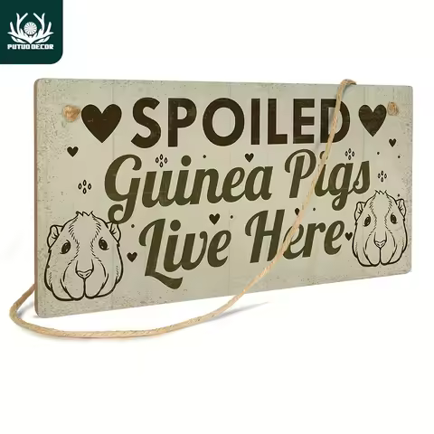 Putuo Decor 1pc Plaque Wood, Guinea Pig Signs Wooder Hanging Plate Decorative Tag Home Wall Decor, 3