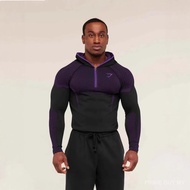 GYMSHARK Shark/ONYX Men's Long-Sleeved Sports Fitness Quick-Drying Breathable Stretch Round Neck Sho