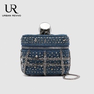 URBAN REVIVO Stylish Designer Chain Woman Crossbody Bag Unique Denim  Handbag For Female Vintage Small Capacity Phone small Purse