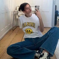 GANNI short sleeve T-shirt women's smiling face letter printing design sense niche top T-shirt