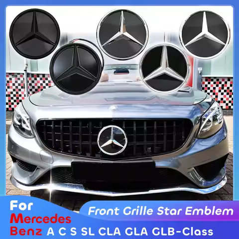 PVC Chrome Silver Black ABS Front Grille Logo Star Badge Mirror Emblem For Mercedes Benz W205 W177 W