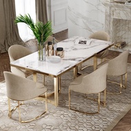 Modern Luxury Marble Dining Tables and Chairs Set Stainless Steel Gold Base Kitchen Dining Table Chair Chaises