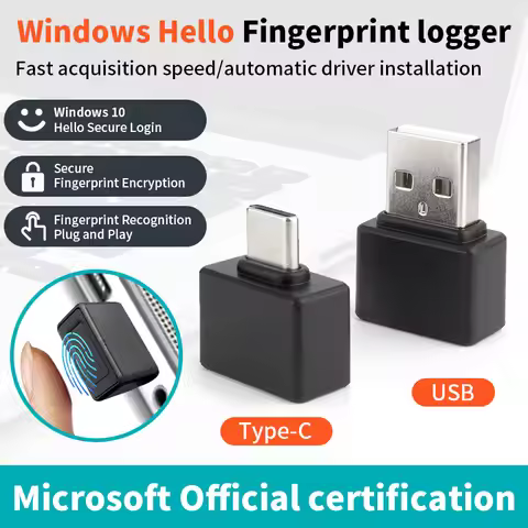 Mini Fingerprint Recognition Device Windows 10 11 Hello Biometric Scanner USB/Type C Fingerprint Rea