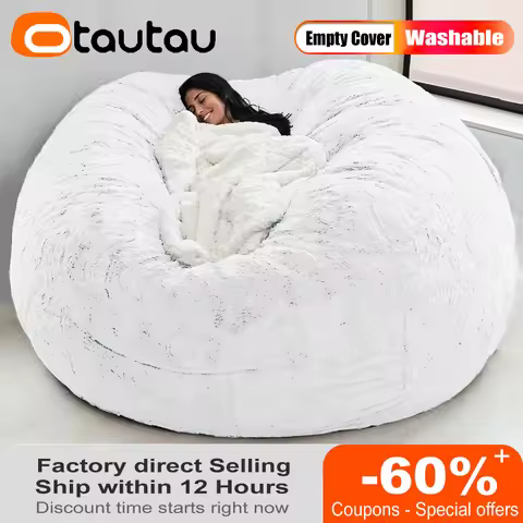 OTAUTAU Dropshipping 5/6/7ft Round Giant Bean Bag Cover Lazy Sofa Bed Pouf Relax Recliner Fluffy Fau