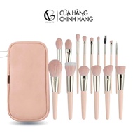 Bộ cọ trang điểm cá nhân GUVIET màu hồng phấn nhạt gồm 15 cọ đi kèm túi da màu hồng