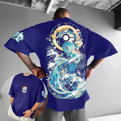 Men's T-Shirt Squirtle Pokemon Anime Graphic Tee Soft Cotton Casual Streetwear for Daily Wear Home G