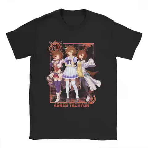 Fun Agnes Tachyon Uma Musume Anime T-Shirts for Men Round Collar Pure Cotton T Shirt Short Sleeve Te