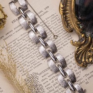 美國 Monet 品牌古董 寬版髮絲紋特殊方鎖鍊造型 手鍊手環