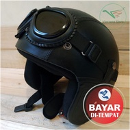 Black Adult Leather SNI Retro Bogo Helmet Classic Bogo Retro Helmet