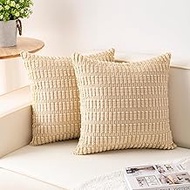 Aegero Pack of 2 Corduroy Decorative Throw Pillow Covers 26x26 InchSoft Striped Pillow Covers Modern