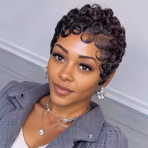 Short Afro Kinky Curly Wigs Human Hair Wig For Women Loose Curly Pixie Cut Wig Short Wig Full Machin