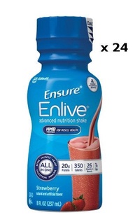 (Ensure Enlive) Count of 24 Ensure Enlive Strawberry Oral supplement 8 oz Bottle-