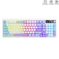 คีย์บอร์ดแบ็คไลท์ RGB บลูทูธไร้สายตามหลักสรีรศาสตร์พร้อมปุ่มปรับระดับเสียง99ปุ่มกุญแจไร้สายแบบชาร์จไ