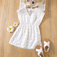 Young Girl This White Holiday Style Cover-Up Is Suitable For Girls Aged 4-7 For Swimming, Parties An