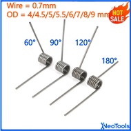 sus304 d0.7mm OD4/4.5/5/5.5/6/7/8/9mm V-shaped spiral torsion spring angle 60/90/120/180 degrees【NT-