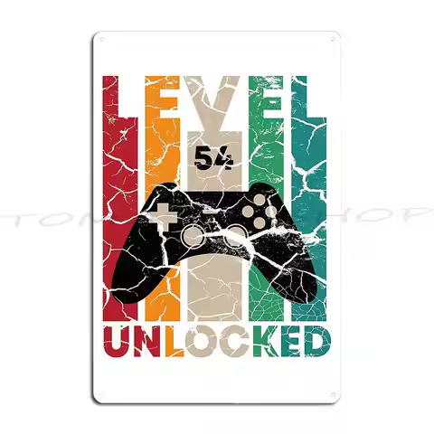 Level 64 Unlocked Video Gamer Gaming 64th Birthday Gift Metal Sign Plaques Wall Decor Design Club pe