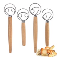 Double Eye Coil Stirrer Whisks 304 Stainless Steel Flour Mixer Whisk Wooden Handle and Flour Mixer
