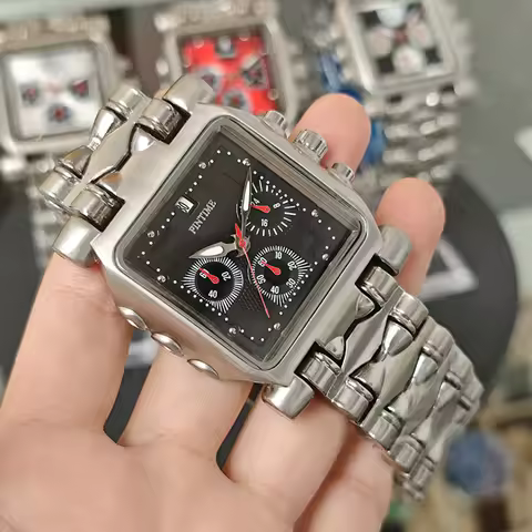 Chronograph Square Mechanical Quartz Watch Large Dial Niche Vintage Hip-Hop Style Chronograph Moveme