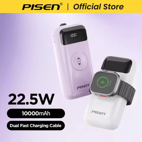 PISEN 10000mAh Portable Charger 22.5W PD3.0/QC3.0 Fast Charging C/L Dual Fast Charging Cable Anti-Lo