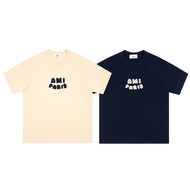 Ami Paris Logo Flocked Organic Cotton Jersey T-Shirt Letter Embroidery
