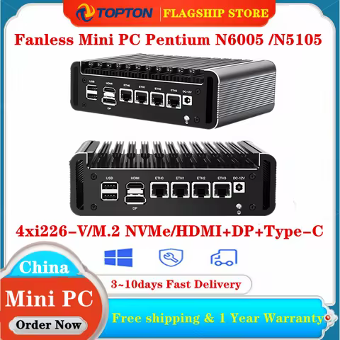 2024 New 11th Pentium N6005 N5105 2.5G Soft Router 4 Intel i226 Nics 2*NVMe 2*DDR4 Fanless Mini PC F