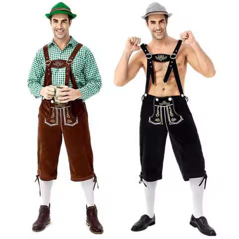 Bavarian Octoberfest German Beer Costume Suspenders Shorts Men's Halloween Cosplay Outfit Male Oktob