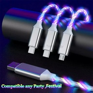 3 in 1 Glowing LED Light 3A Charging Micro USB Type C Cable For Samsung A57 5G A37 5G S25Ultra S26Yl