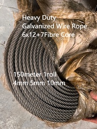 150m 4mm 5mm 10mm HEAVY DUTY 6x12+7 FIBRE CORE GALVANIZED WIRE ROPE / TALI BESI TERAS SERAT