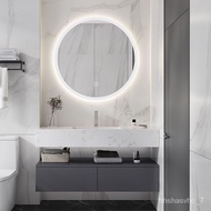 ‍🚢Washbasin Cabinet Combination Bathroom Cabinet Marble Stone Plate Table Top round Mirror Bear Mirror Bathroom Sink Was