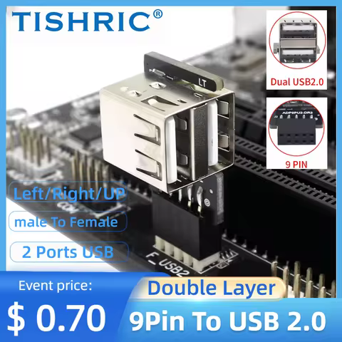 TISHRIC 9Pin To USB 2.0 Adapter Expansion Board Motherboard 9Pin To 2 Ports USB Conversion USB2.0 9P