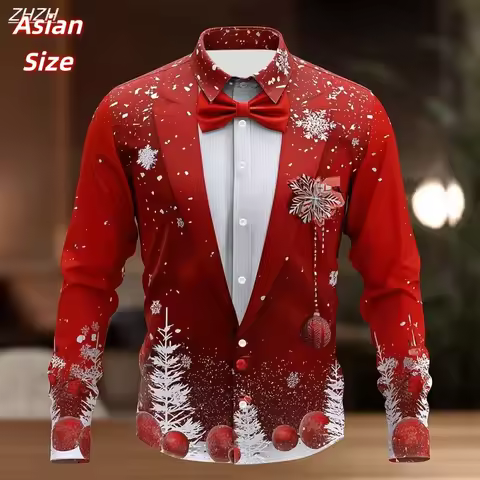 Snowflakes Fake Suit Pattern Hawaiian Shirts For Men Christmas Trees 3D Print Aloha Shirts Casual To