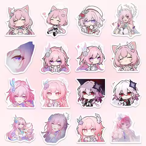 10/58Pcs Anime Game Pink Stickers Cosplay Characters Cyrene March 7th Elysia Waterproof Decals for P