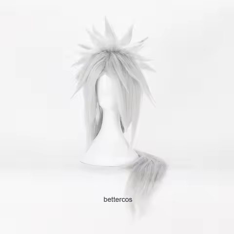 Jiraiya Cosplay Wig 100cm Long Silver Grey Heat Resistant Synthetic Hair Wig + Wig Cap