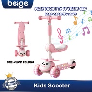 Beige Skuter Budak Kids Scooter Adjustable and Foldable Scooter Kids Balance  4-Wheels Scooter with 