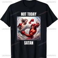 2025 waffle gift for friends Jesus Vs Satan in A Boxing Match Funny Cotton Men's Clothing Not Today 