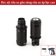 Black car wash nozzle with internal thread duckbill type attached to high pressure washer nozzle - C