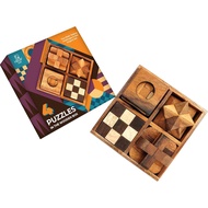 BSIRI Wooden Puzzle Box Set (4 Games) - Challenging Brain Teasers 3D Puzzles for Adults, Interlockin